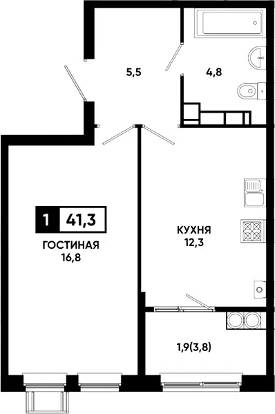 Планировка 1-к.кв