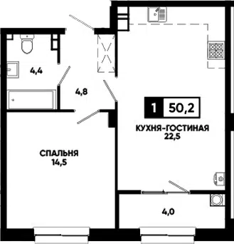 Планировка 1-к.кв