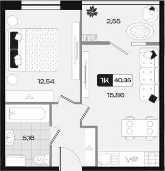 Планировка 1-к.кв