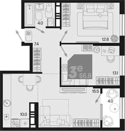 Планировка 3Е-к.кв