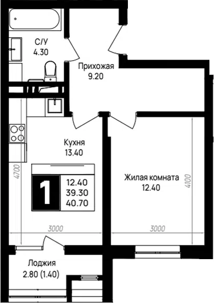 Планировка 1-к.кв