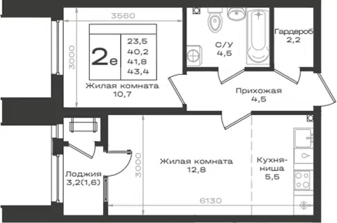 Планировка 2Е-к.кв