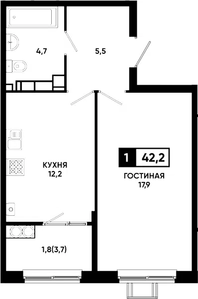 Планировка 1-к.кв