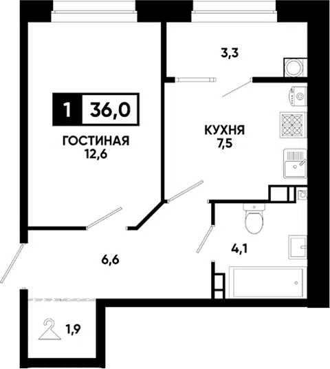 Планировка 1-к.кв
