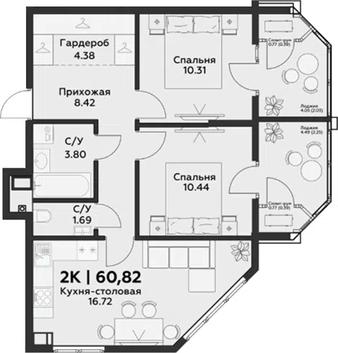 Планировка 3Е-к.кв