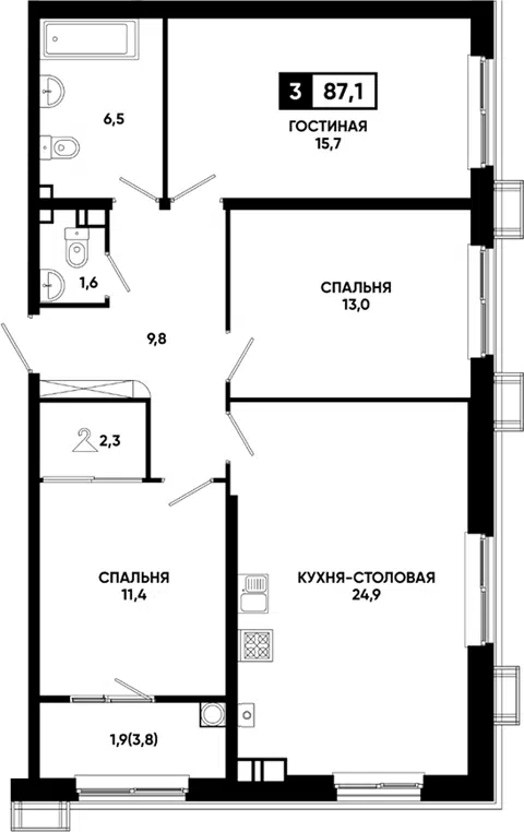 Планировка 3-к.кв