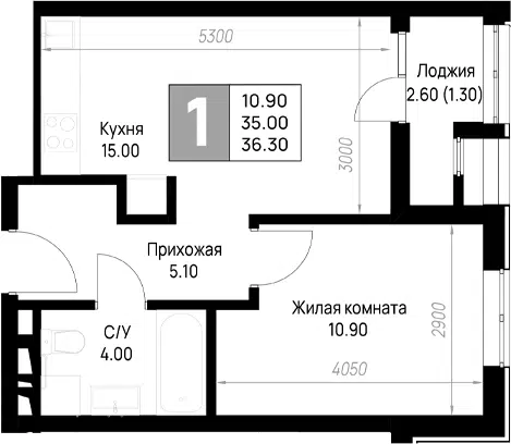 Планировка 1-к.кв