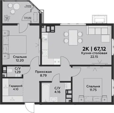 Планировка 3Е-к.кв