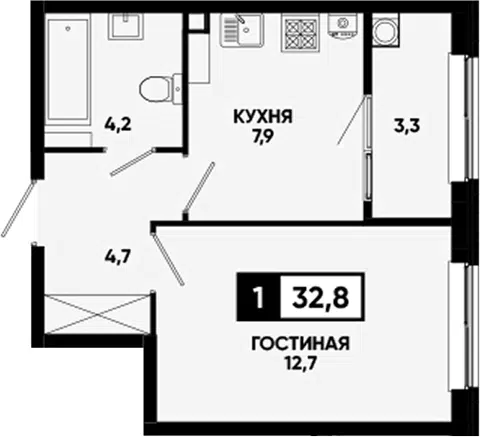 Планировка 1-к.кв