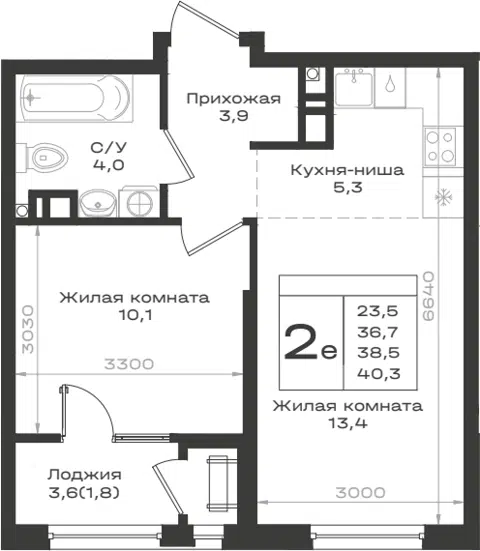 Планировка 2Е-к.кв