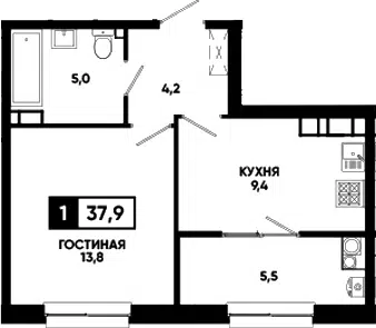 Планировка 1-к.кв
