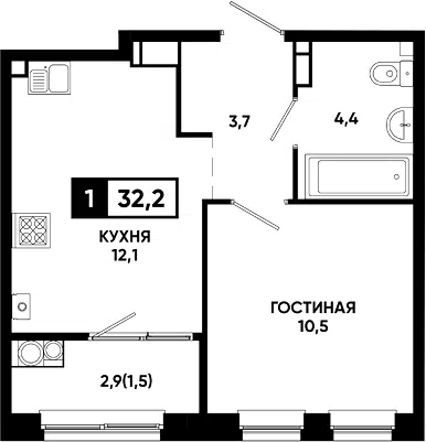 Планировка 1-к.кв