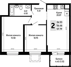 Планировка 2-к.кв
