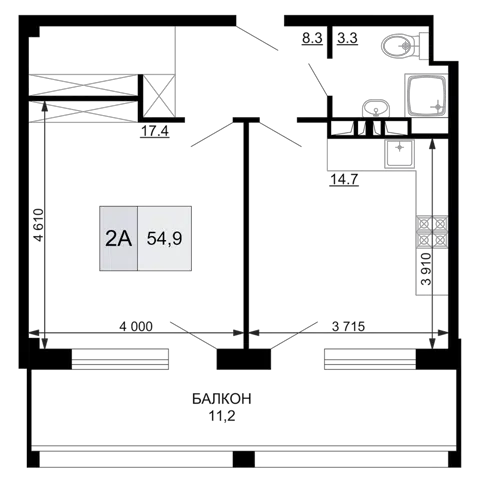 Планировка 2Е-к.кв