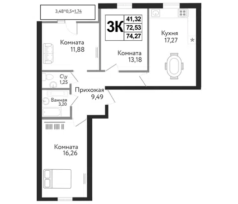 Планировка 4Е-к.кв