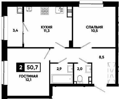 Планировка 2-к.кв