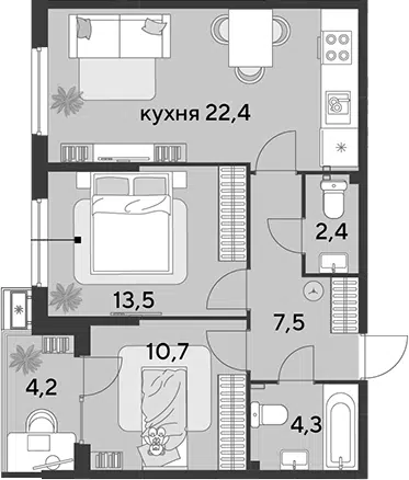 Планировка 3Е-к.кв