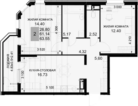 Планировка 2-к.кв