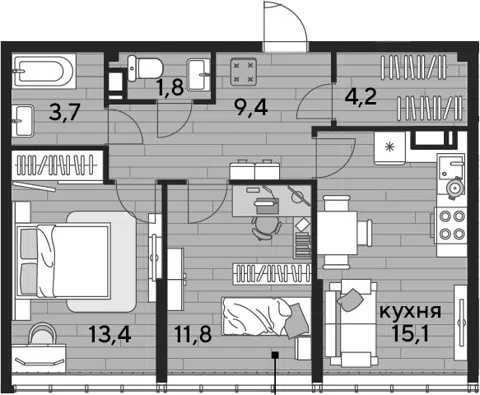Планировка 2-к.кв