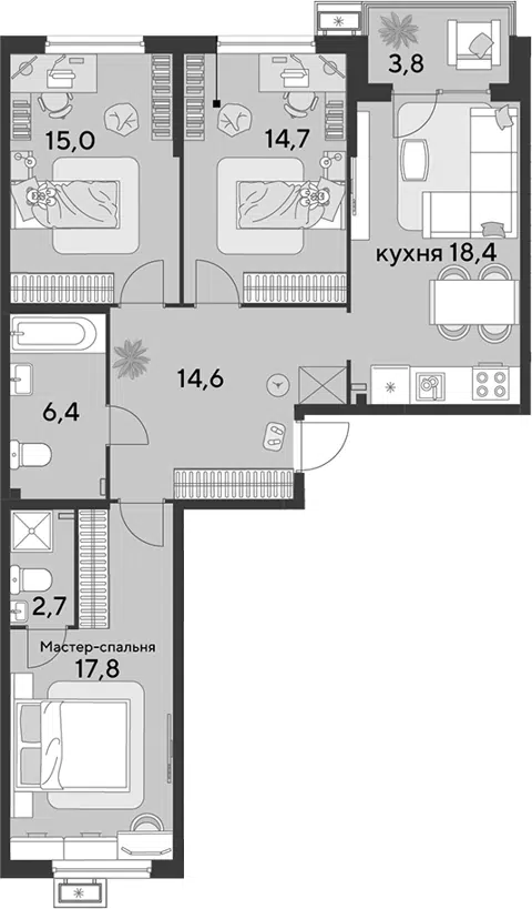 Планировка 4Е-к.кв