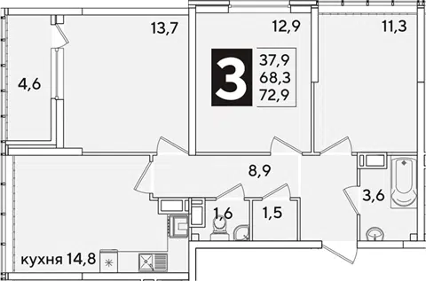 Планировка 3-к.кв