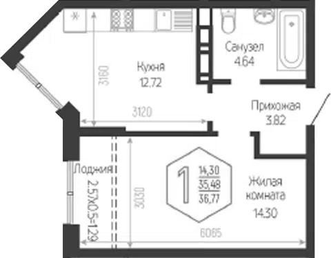 Планировка 1-к.кв