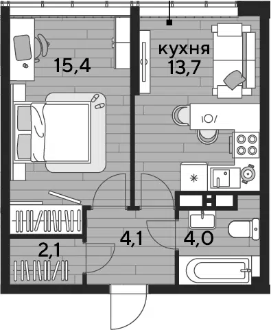 Планировка 1-к.кв