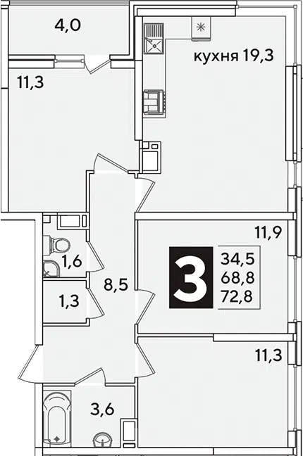 Планировка 4Е-к.кв