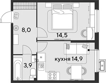 Планировка 1-к.кв