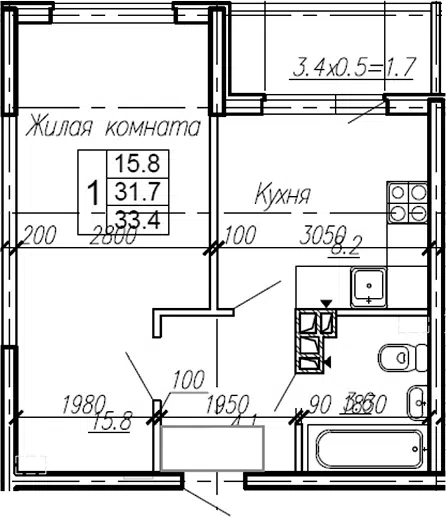 Планировка 1-к.кв