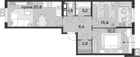 Планировка 3Е-к.кв