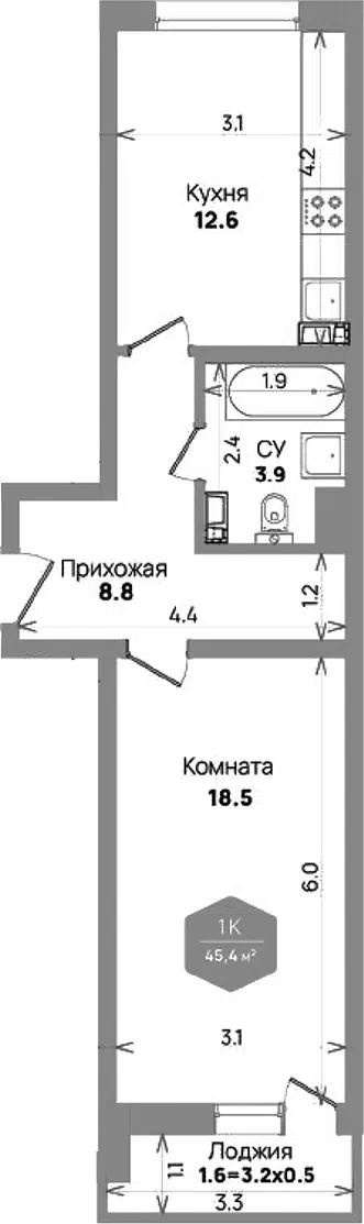 Планировка 1-к.кв