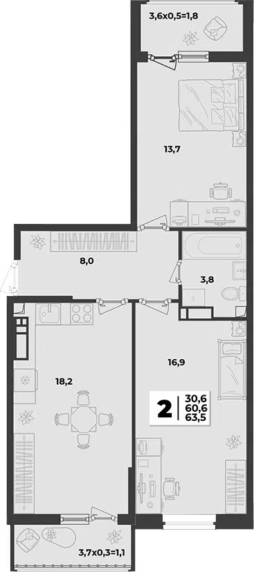 Планировка 2-к.кв