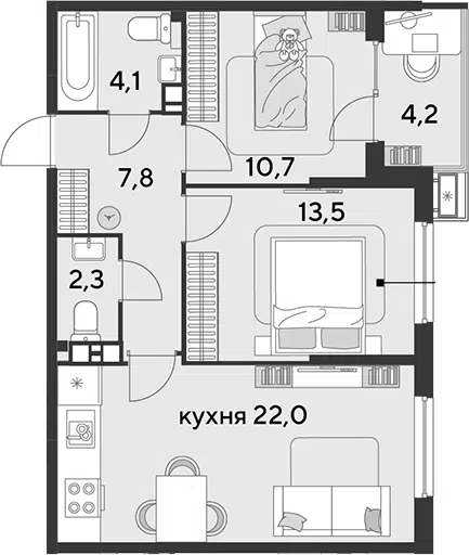Планировка 3Е-к.кв