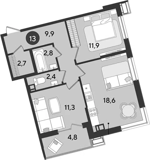 Планировка 3Е-к.кв
