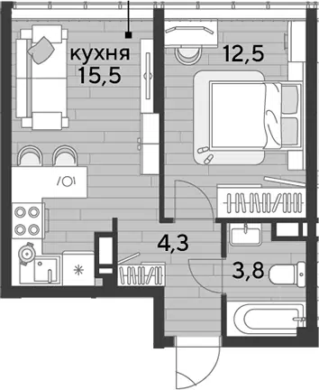 Планировка 1-к.кв