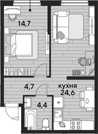 Планировка 1-к.кв