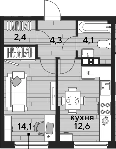 Планировка 1-к.кв