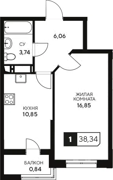 Планировка 1-к.кв