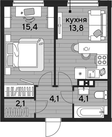 Планировка 1-к.кв