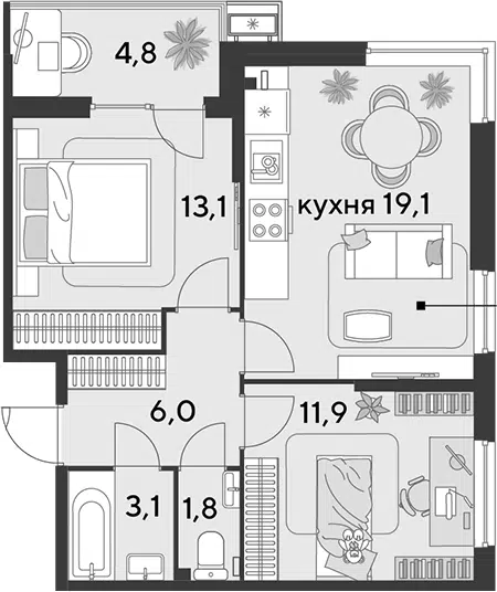 Планировка 3Е-к.кв