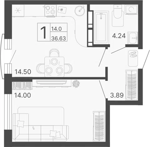 Планировка 1-к.кв