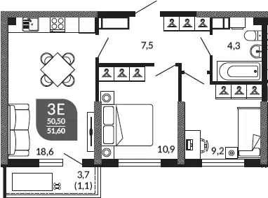 Планировка 3Е-к.кв