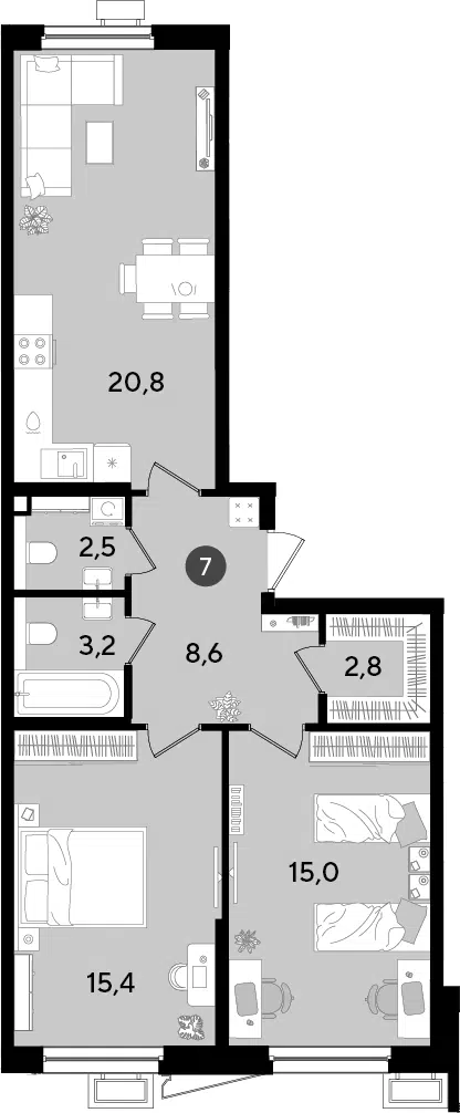 Планировка 3Е-к.кв