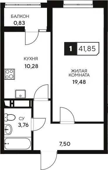 Планировка 1-к.кв