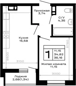 Планировка 1-к.кв