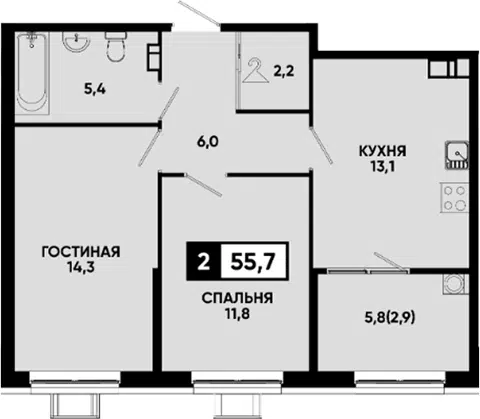 Планировка 2-к.кв