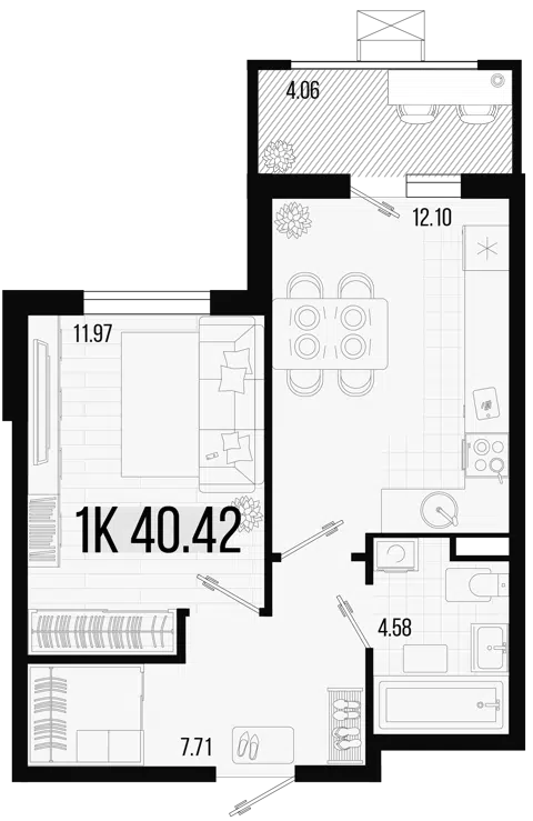 Планировка 1-к.кв