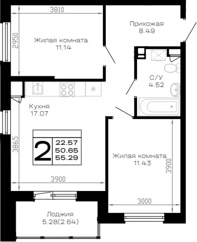 Планировка 2-к.кв