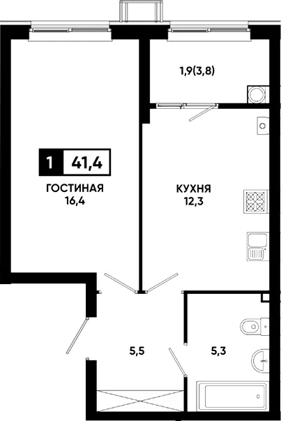 Планировка 1-к.кв